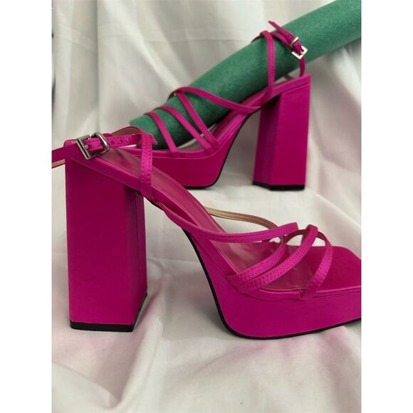 Zara Women's Pink Strappy Platform Block Heel sandals Size 9 - Picture 2 of 6